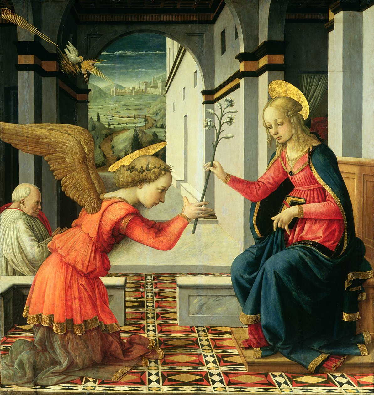 Annunciation-temperaet på paneldetaljene av 225657 av Fra Filippo Lippi