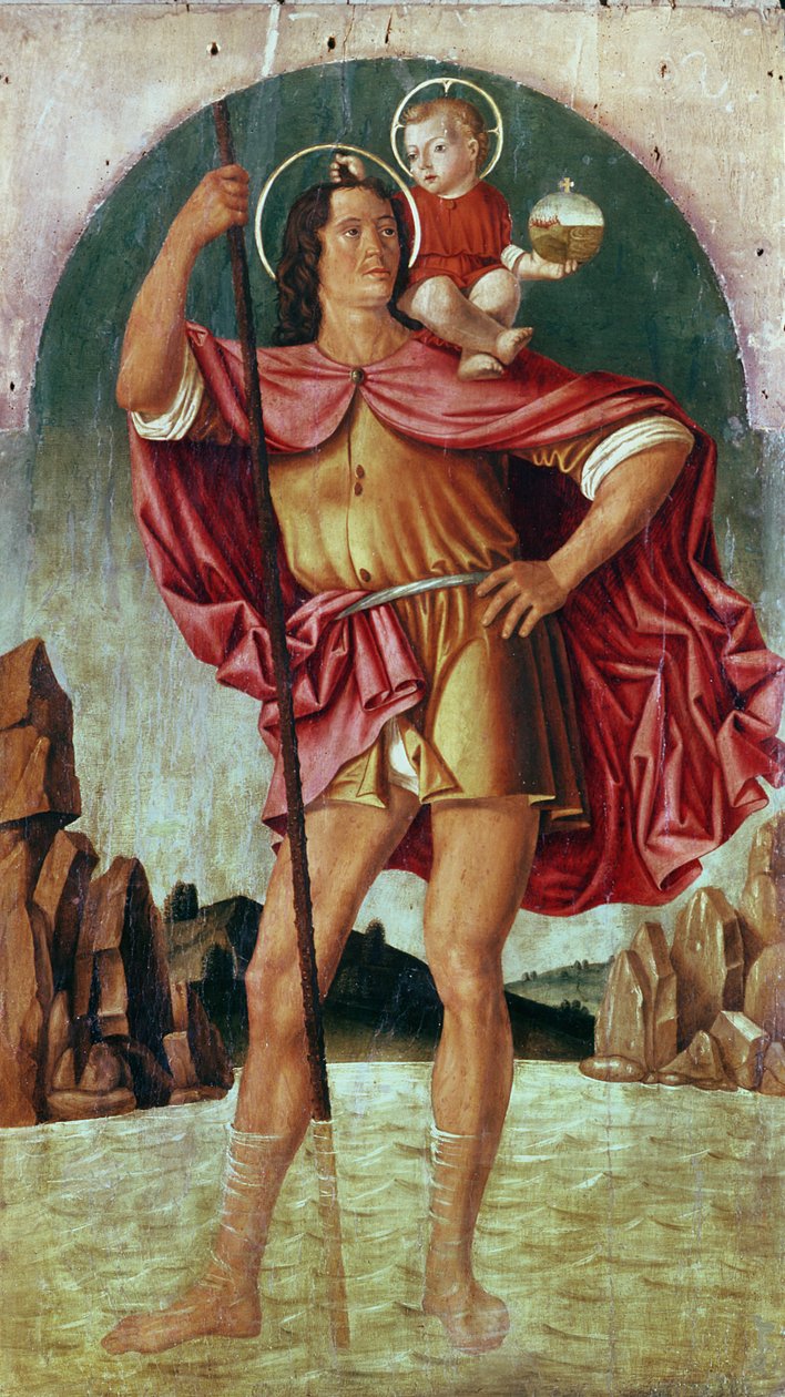 St. Christopher (tempera på panel) av Filippo Mazzola or Mazzola dell