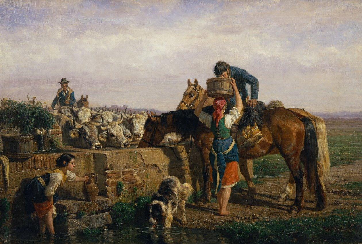 The Trough (olje på lerret) av Filippo Palizzi
