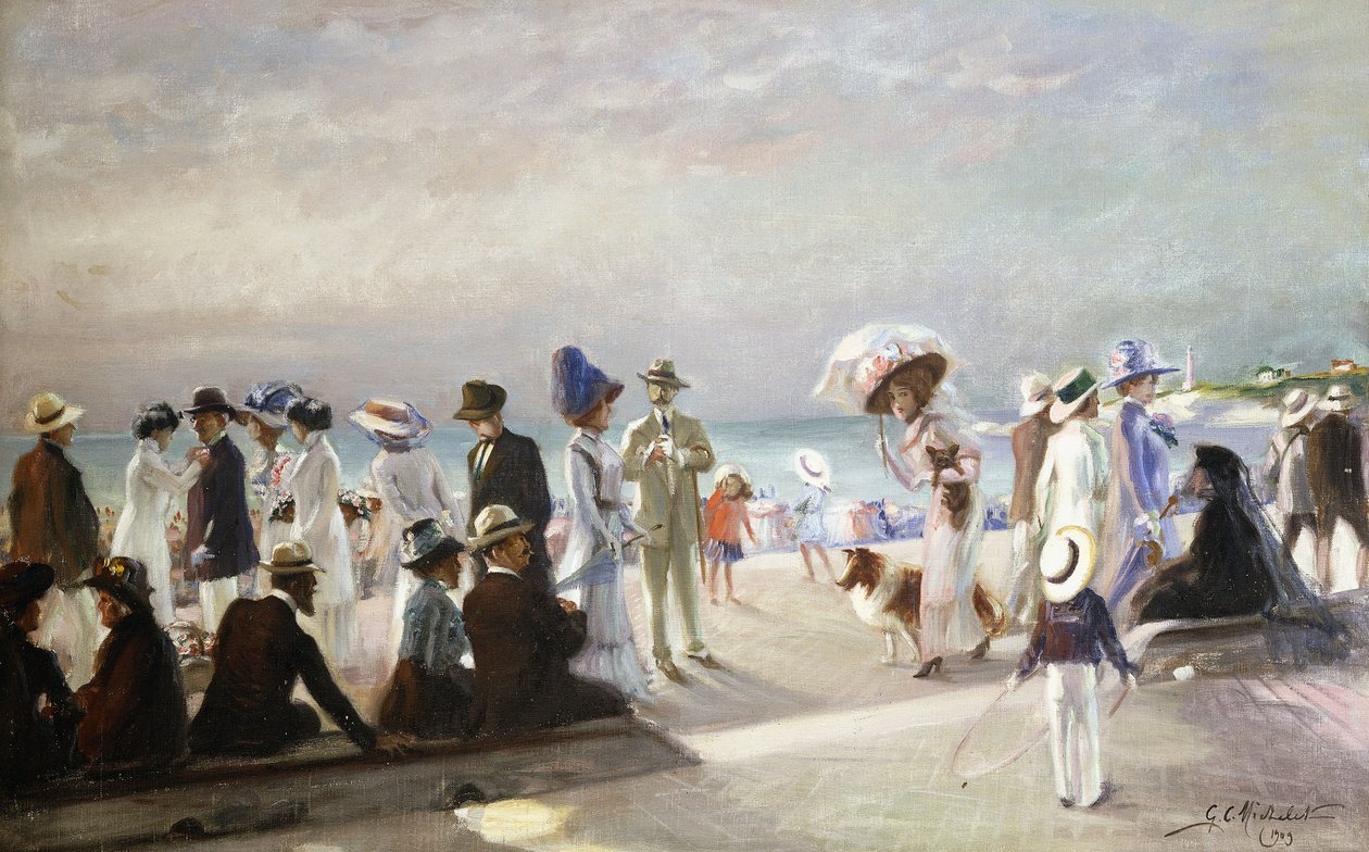 Strandscene; Scene de Plage av Firmin Marcelin Michelet