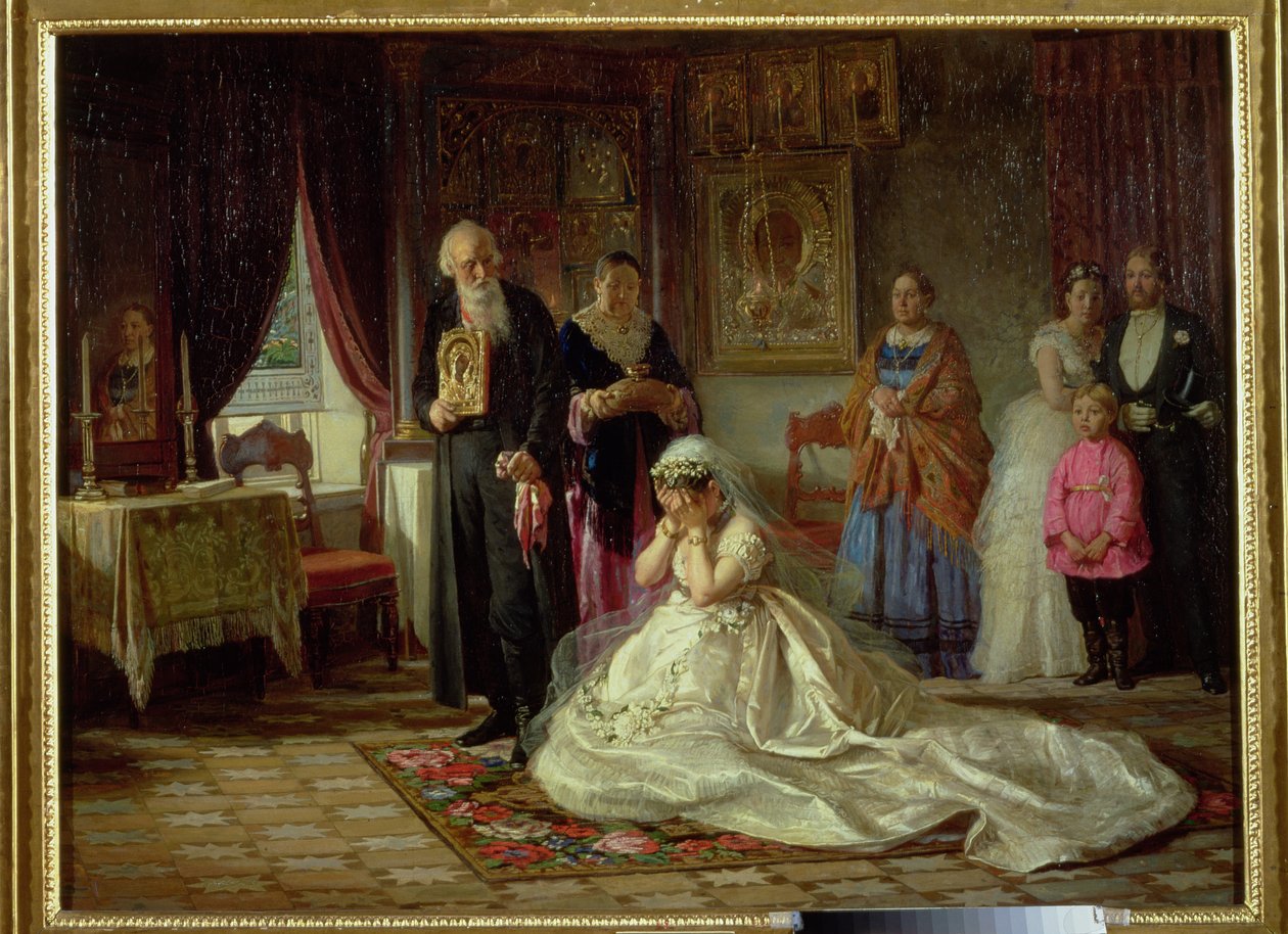 Før bryllupet, 1874 av Firs Sergeevich Zhuravlev