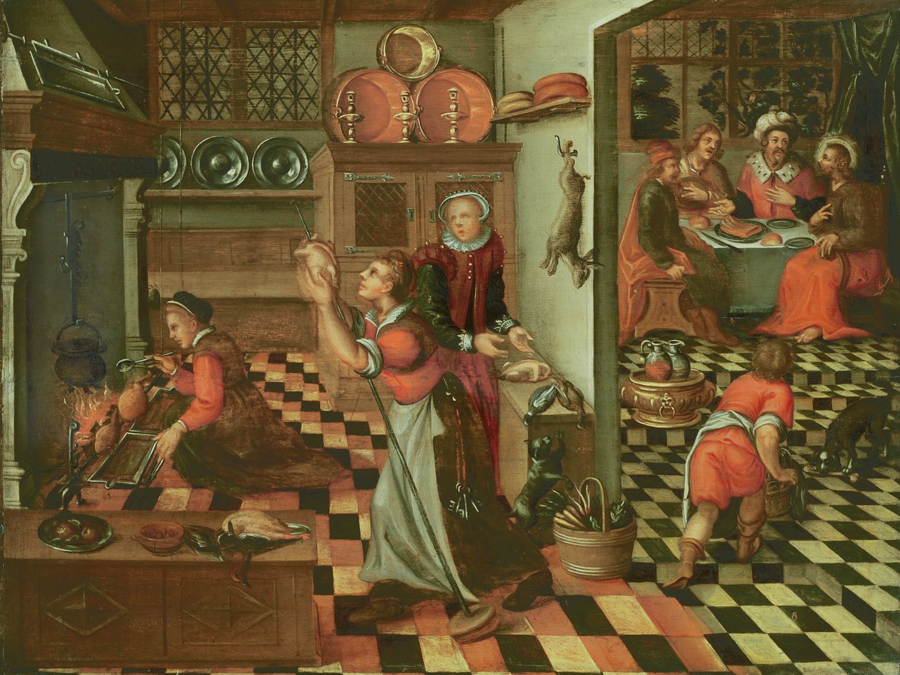 Interiør i kjøkkenet, nattverden i Emmaus av Flemish School