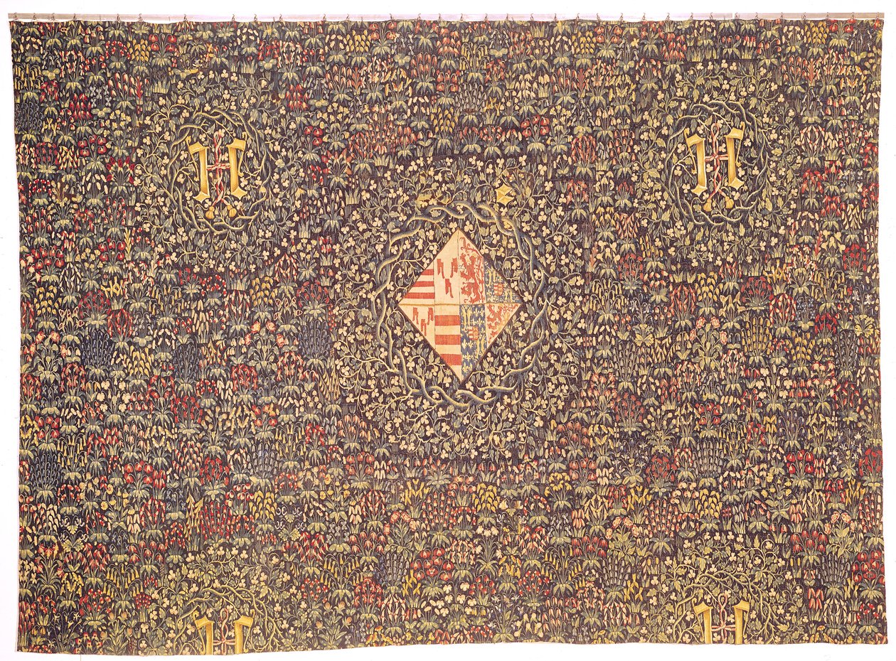 Mille fleurs med våpenskjoldet til Jacqueline av Luxembourg (f.1439) (teppe) av Flemish School