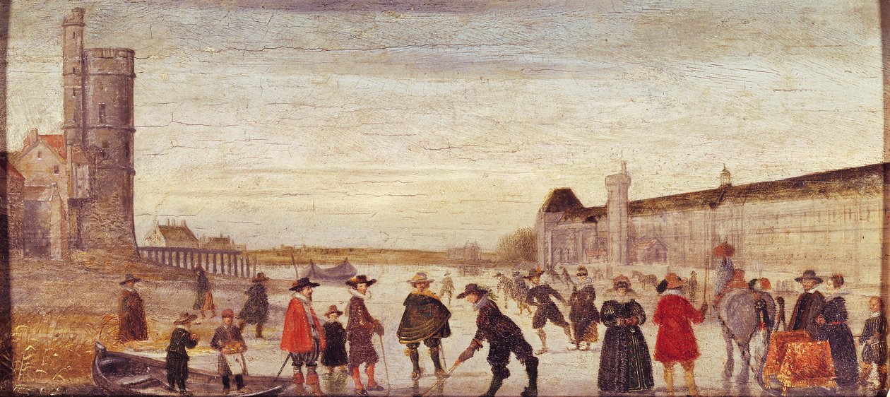 Skatere på Seinen i 1608 av Flemish School