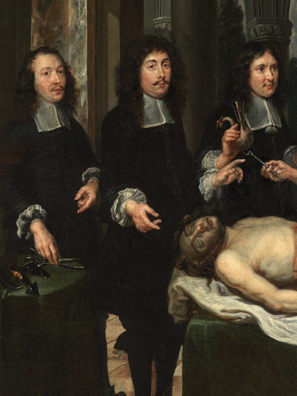 Detalj av anatomieleksjon (olje på lerret) av Flemish School
