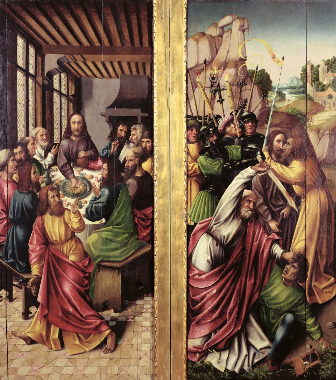 Judas kyss og nattverd, ca. 1500 av Flemish School