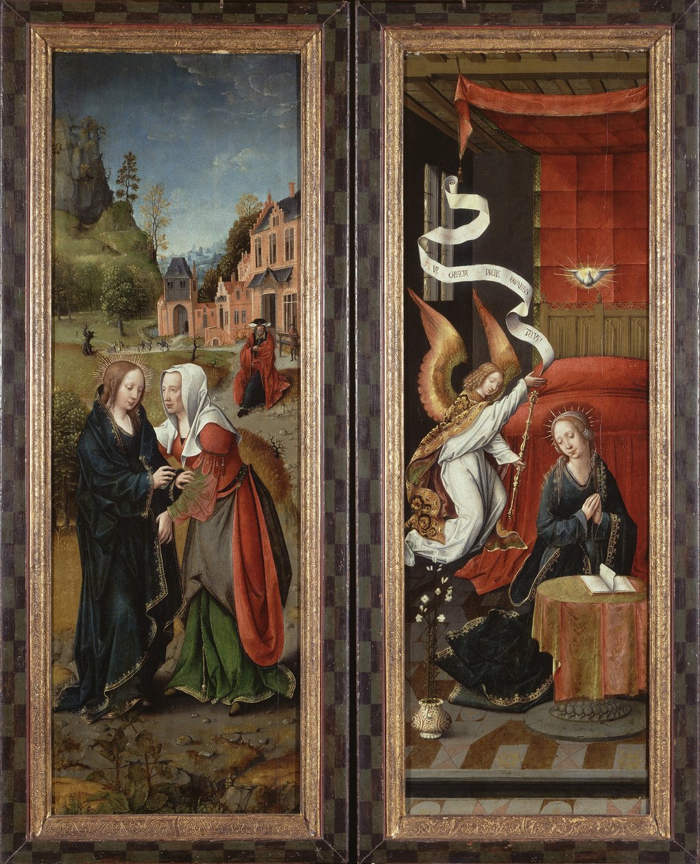 Besøket og kunngjøringen (olje på panel) av Flemish School