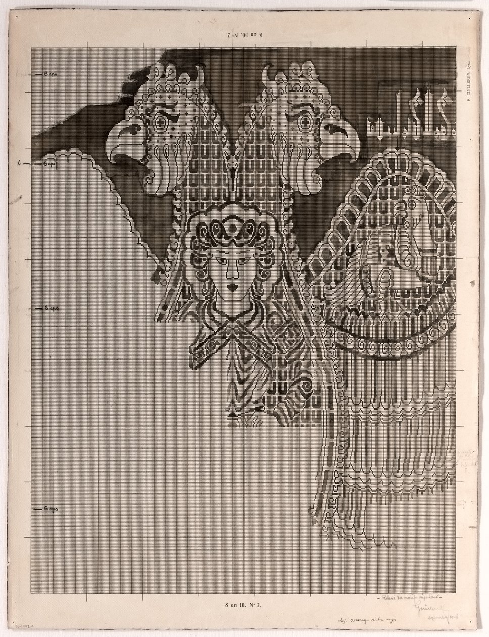 Skjematiske tegninger av Buyid Silk (1962.264) av Félix Guichert