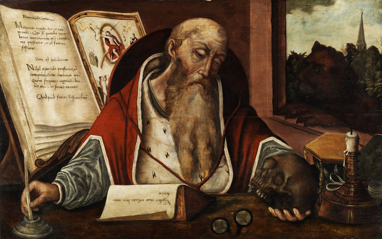 St. Jerome i saken. av Follower of Joos van Cleve