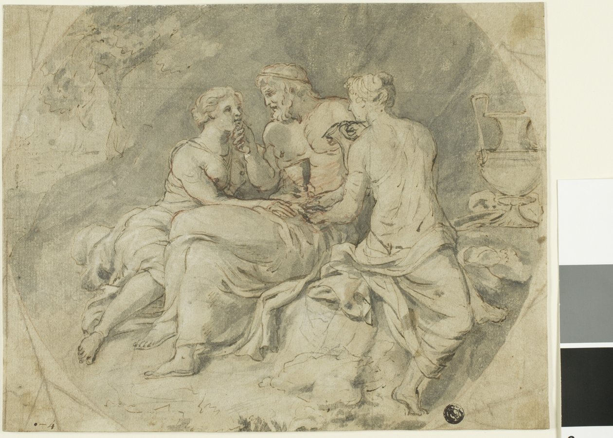 Lot og hans døtre av Follower of Charles Le Brun