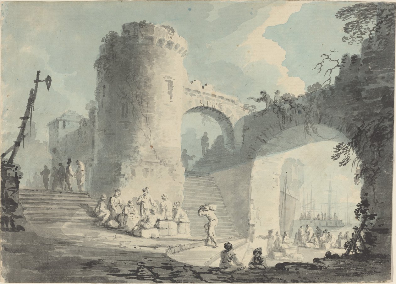 Havnescene av Follower of Claude Joseph Vernet