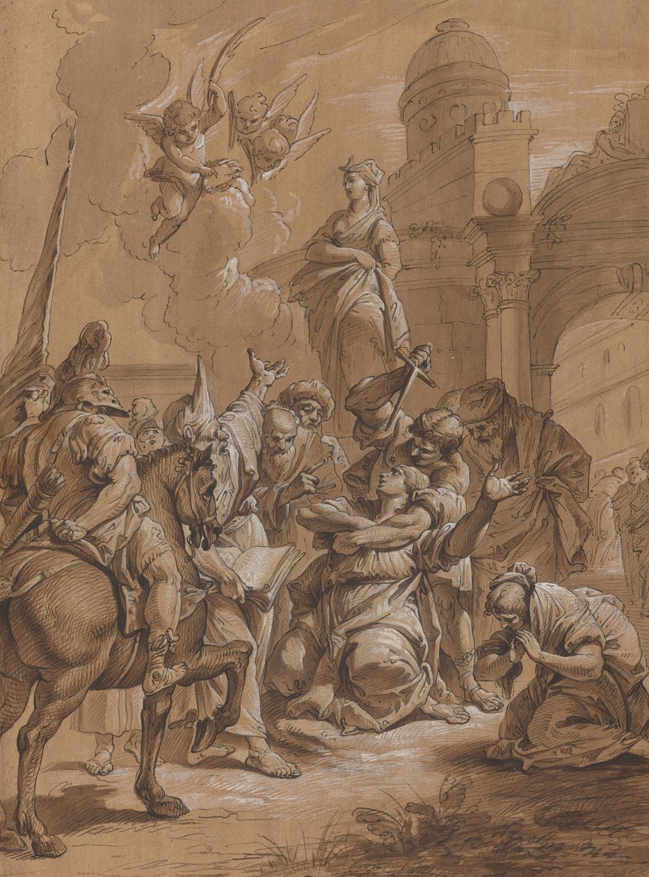Martyrdøden til en kvinnelig helgen av Follower of Francesco Fontebasso