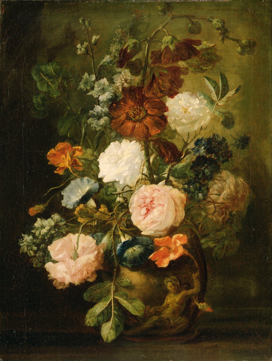 Vase med blomster av Follower of Jan van Huysum