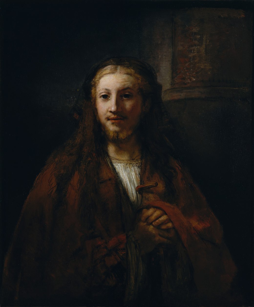 Kristus med en stav. av Follower of Rembrandt