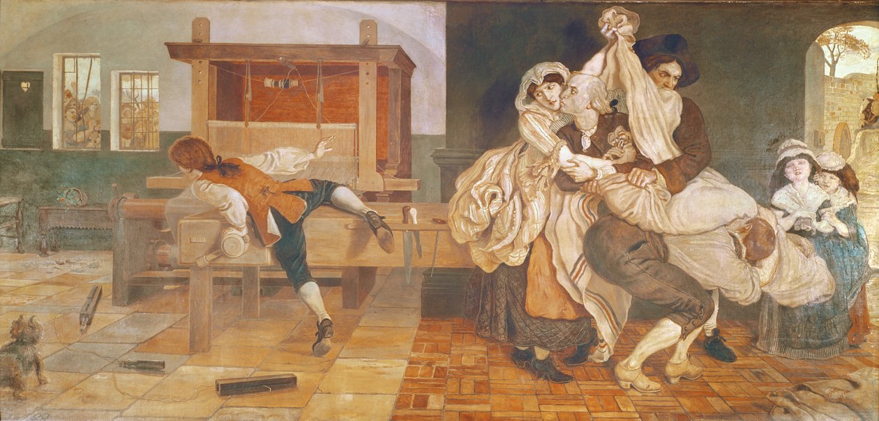 John Kay, oppfinner av flyfergen (veggmaleri) av Ford Madox Brown