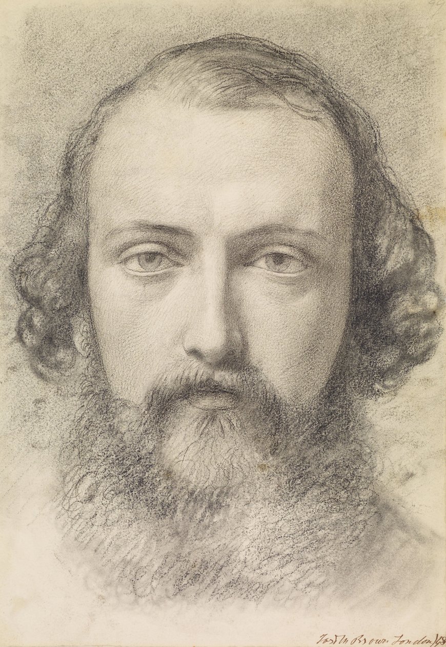 Portrett- Head Study of Daniel Casey (Full-Face) av Ford Madox Brown