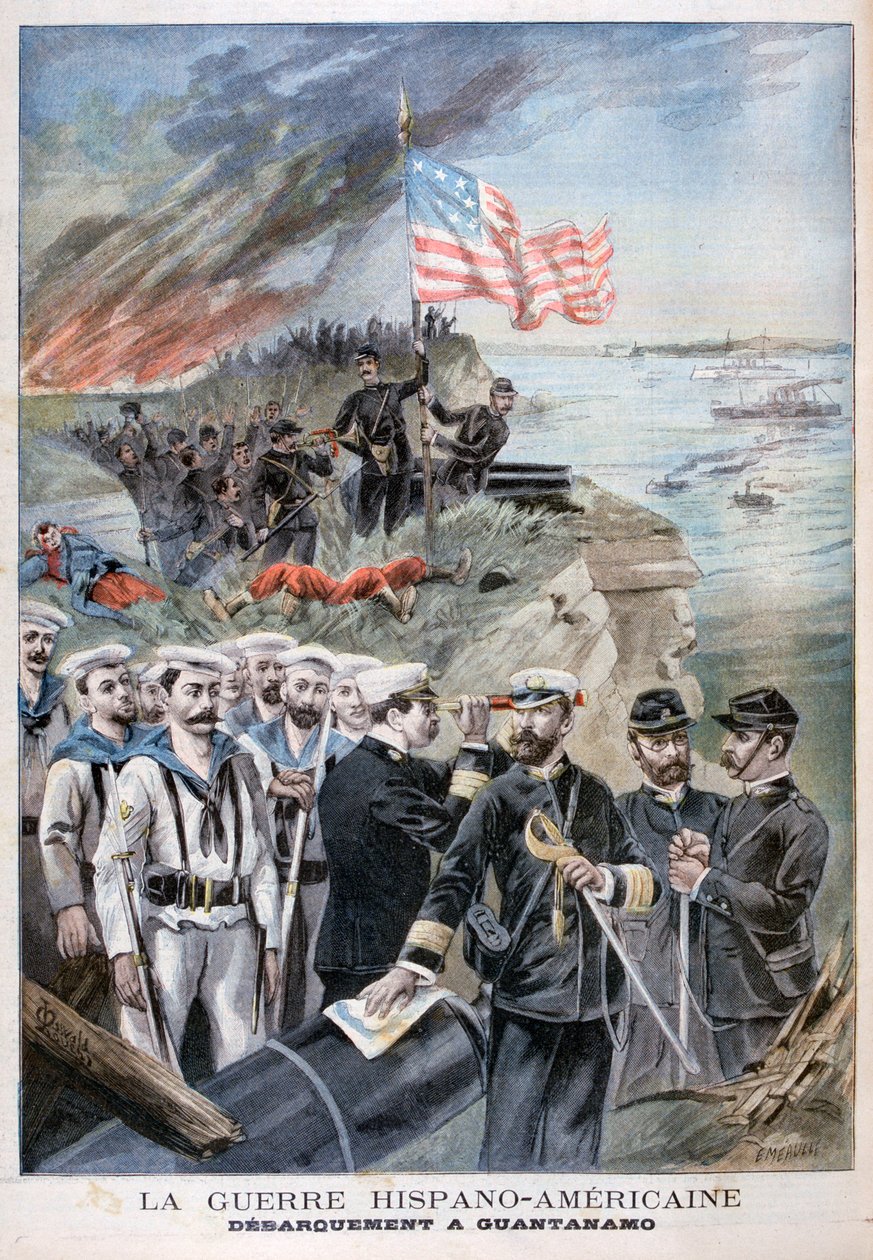 Landstigning av tropper ved Guantanamo, Cuba, 1898. av Fortuné Méaulle