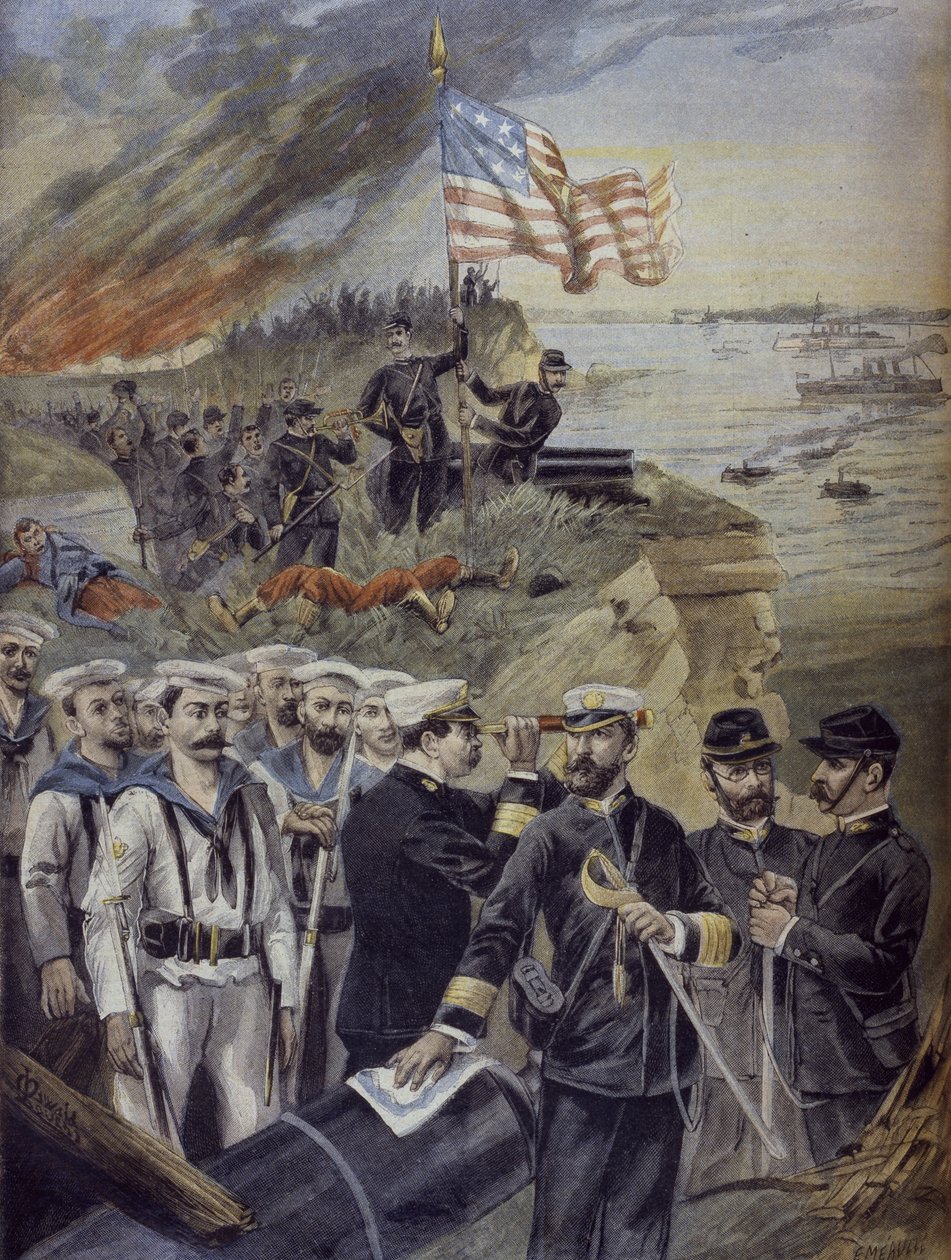 Spansk-amerikansk krig, landing ved Guantanamo, Cuba, illustrasjon fra 