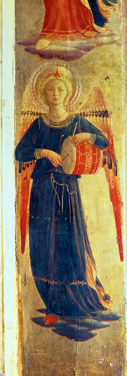 Engel som slår en tromme fra Linaiuoli Triptych, 1433 tempera på paneldetalj av 75621 av Fra Angelico
