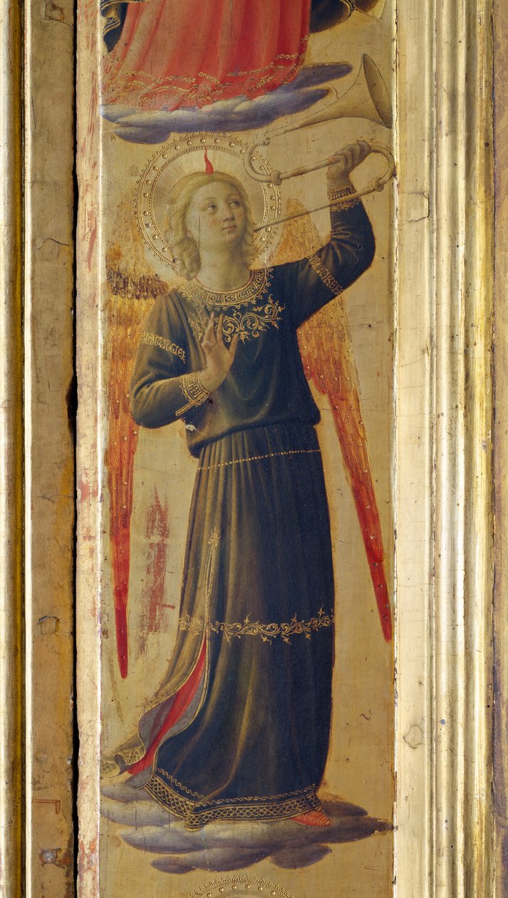 Engel holder en trompet, detalj fra Linaivoli Triptych, 1433 (tempera på panel) av Fra Angelico