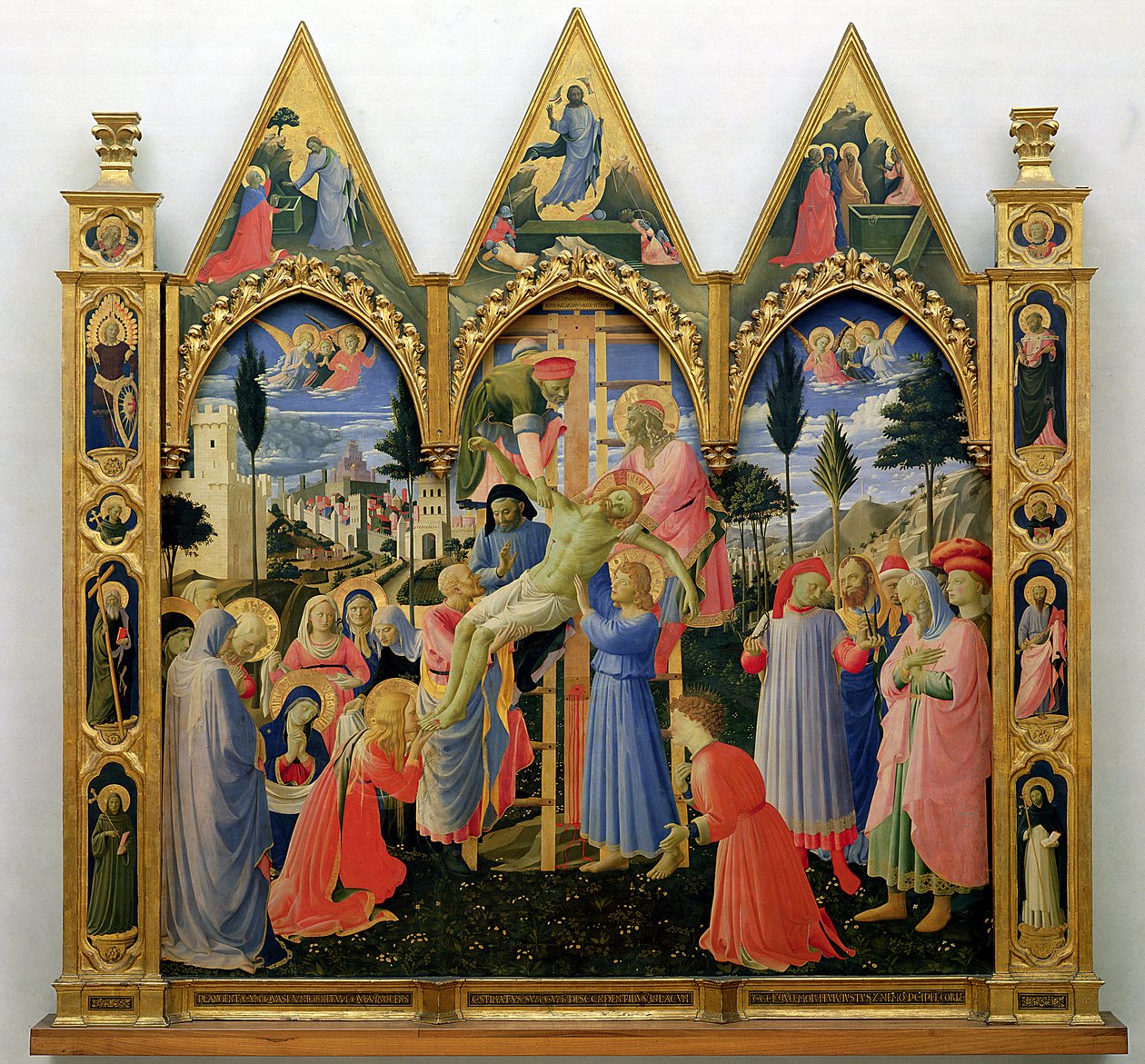 Santa Trinita altertavle, ramme og tinder av Lorenzo Monaco (Piero di Giovanni) (ca. 1370-1425) fullført ca. 1434 (tempera og gull på panel) av Fra Angelico