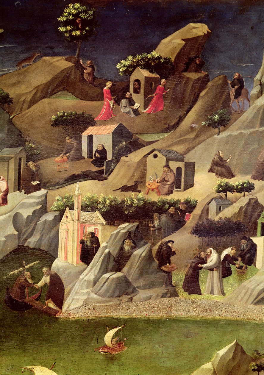 The Thebaid, ca. 1410 (tempera på panel) (detalj av 50353) av Fra Angelico
