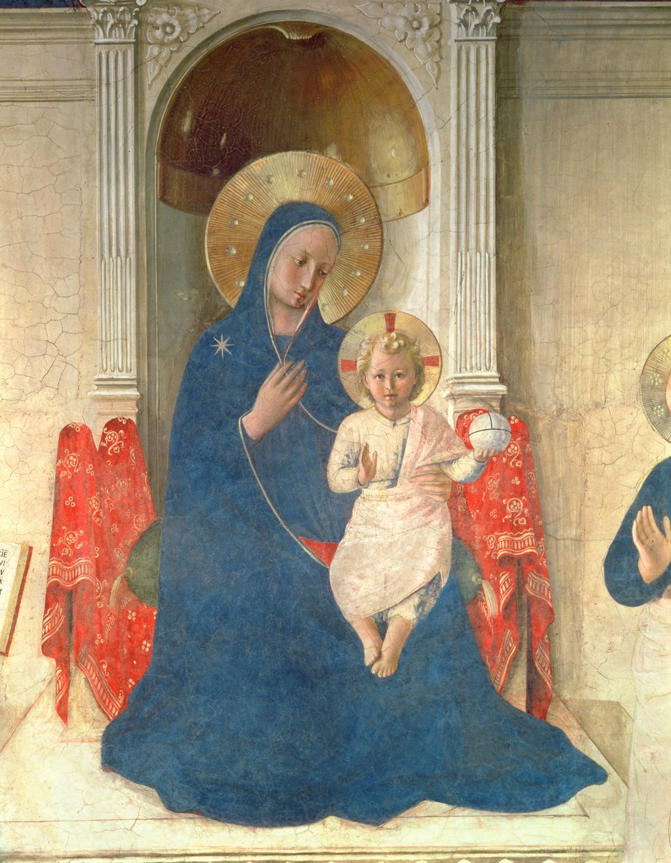 The Virgin and Child Enthroned, detalj av Madonna delle Ombre, freskomaleri fra 1450 av Fra Angelico
