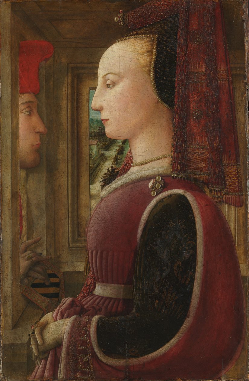 Portrait of a Woman with a Man at a Casement, ca. 1440 (tempera på tre) av Fra Filippo Lippi