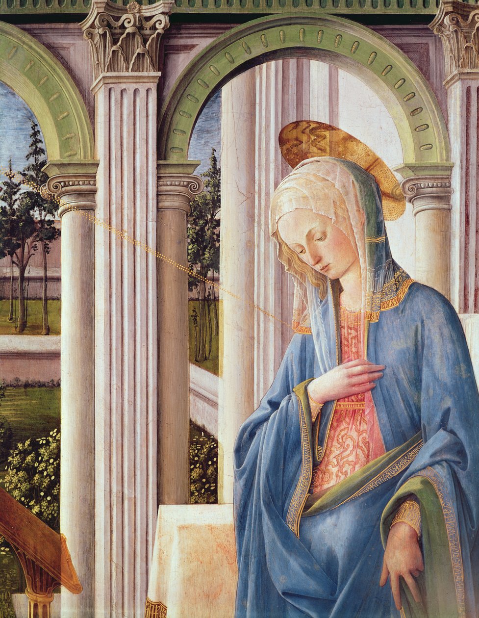 Bebudelsen, detalj av Jomfru Maria (detalj av 244961) av Fra Filippo Lippi