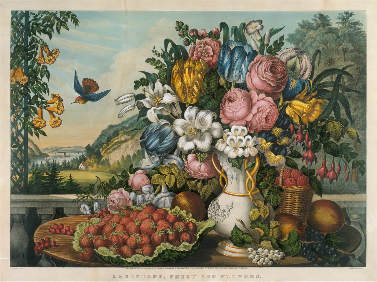 Landskap, frukt og blomster, 1862 av Frances Flora Bond Palmer