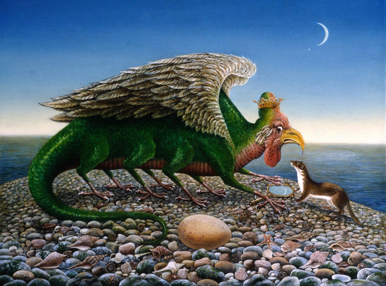 Basilisk, 1986 (oljer og tempera på papir) av Frances Broomfield