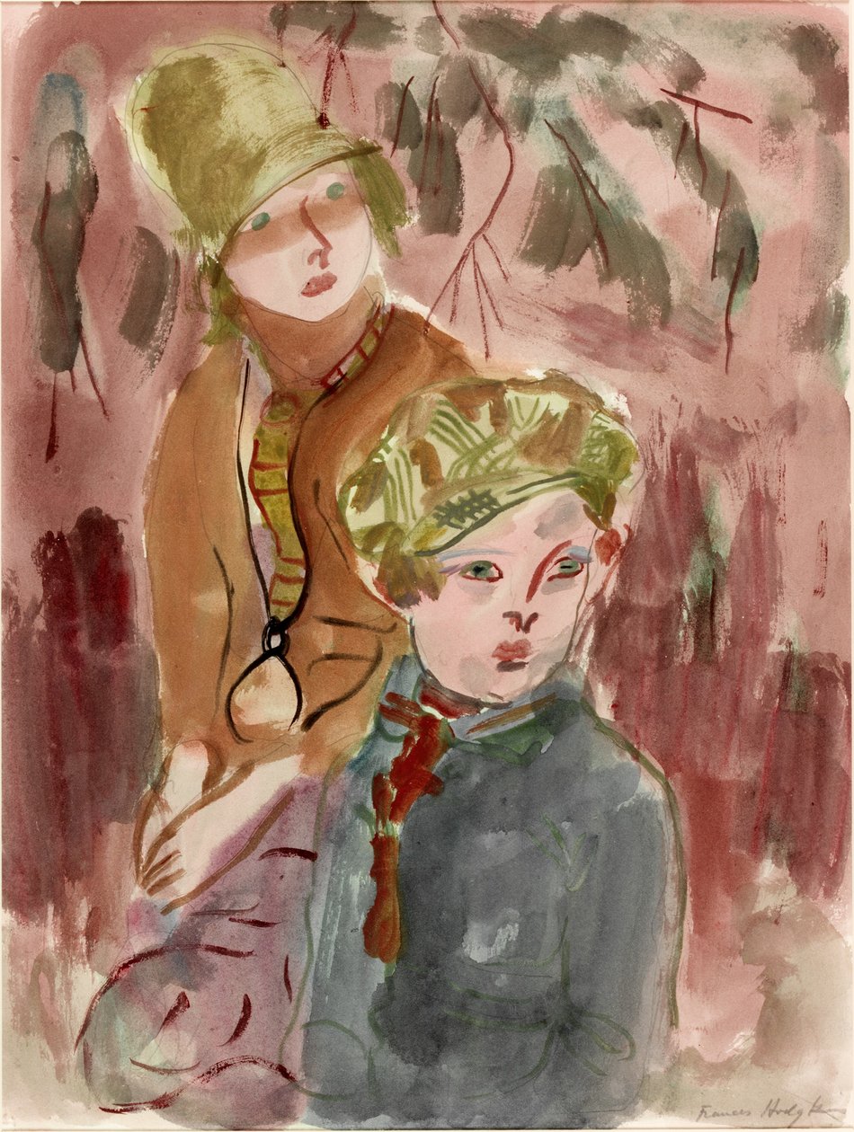 Gutt og jente (kroppsfarge på papir) av Frances Hodgkins
