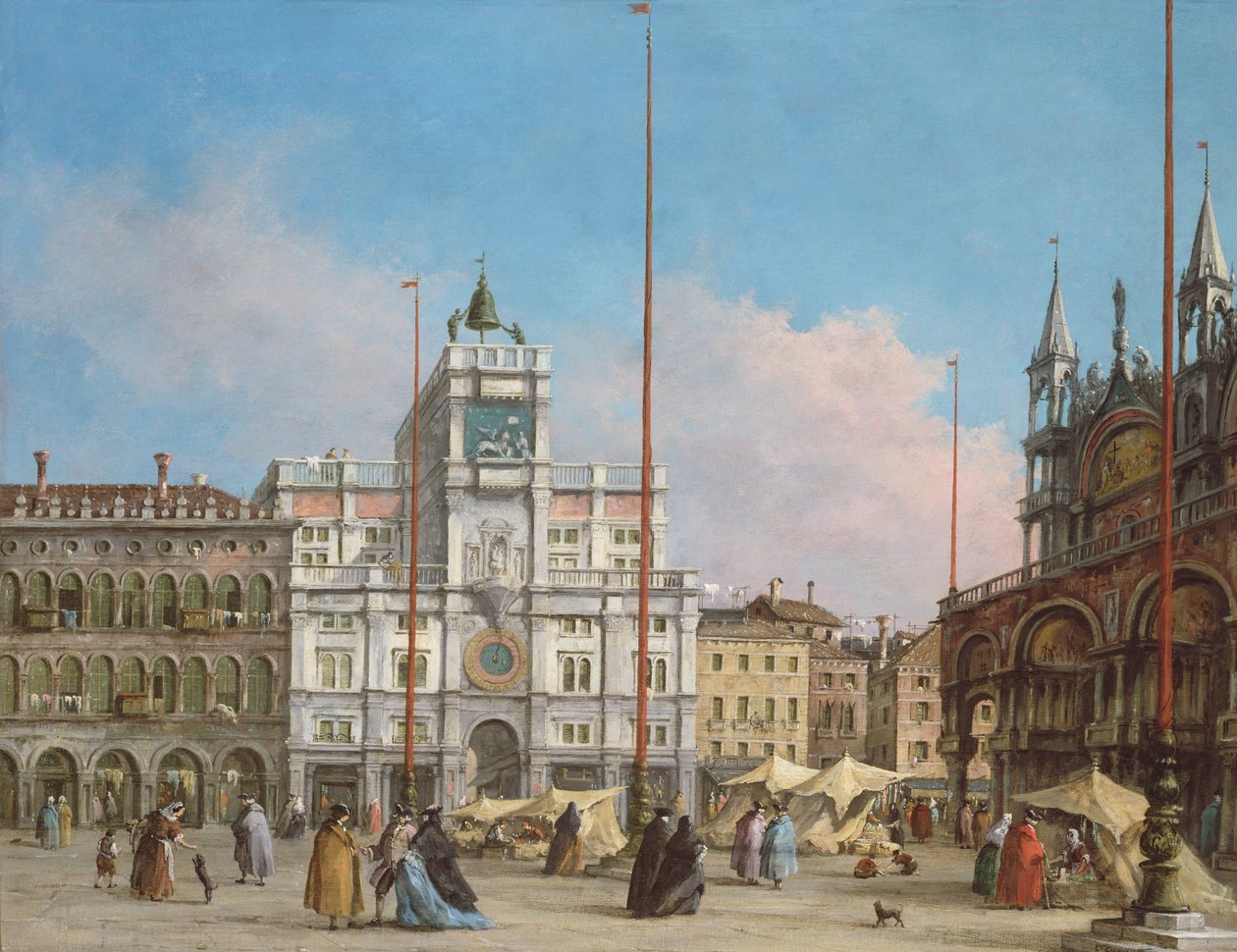 Piazza di San Marco ser mot klokketårnet av Francesco Guardi