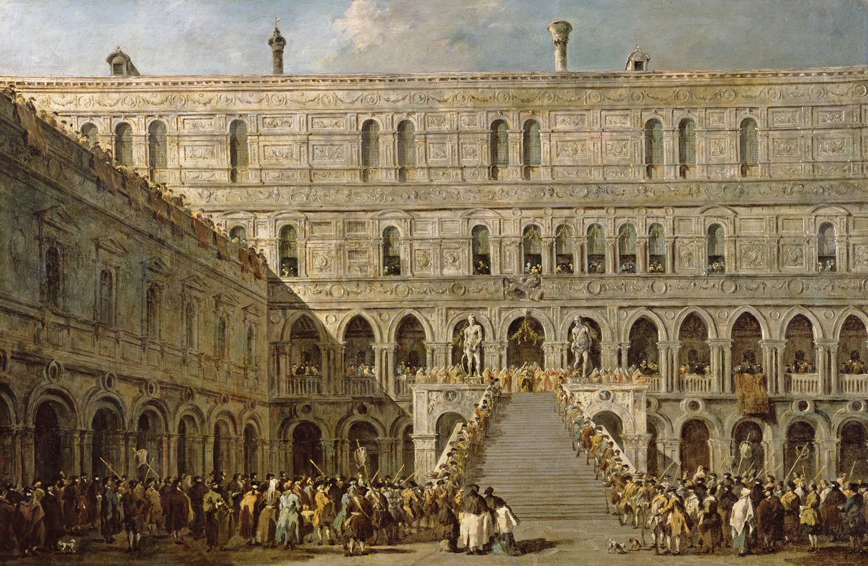 Kroningen av dogen av Venezia på Scala dei Giganti i Palazzo Ducale av Francesco Guardi