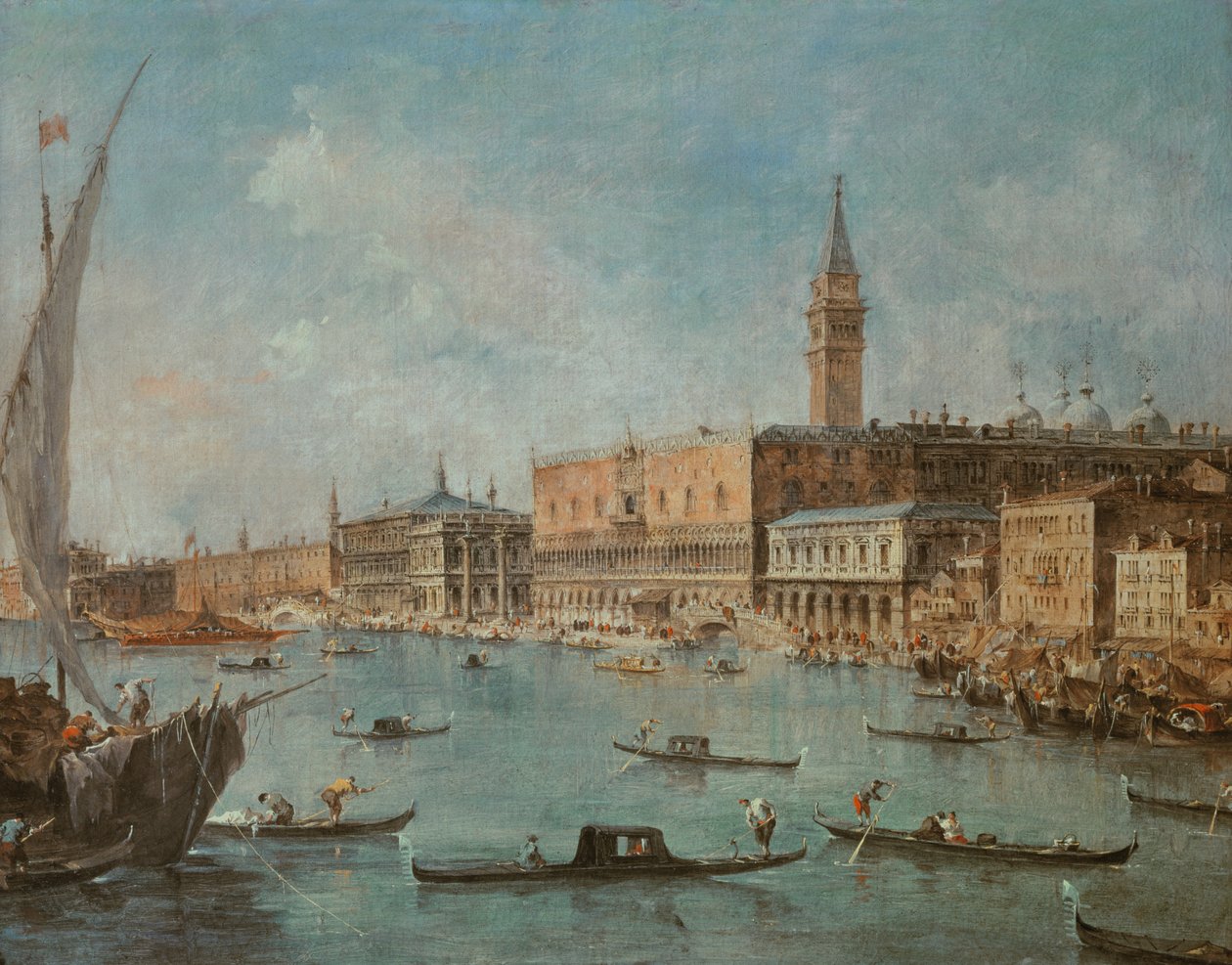 Dogepalasset og Moloen fra San Marco-bassenget, Venezia, ca. 1770 av Francesco Guardi