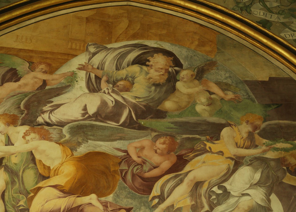 Vestmuren til Rayonnant-kapellet i klosteret, detalj over Bebudelsen av Francesco Primaticcio