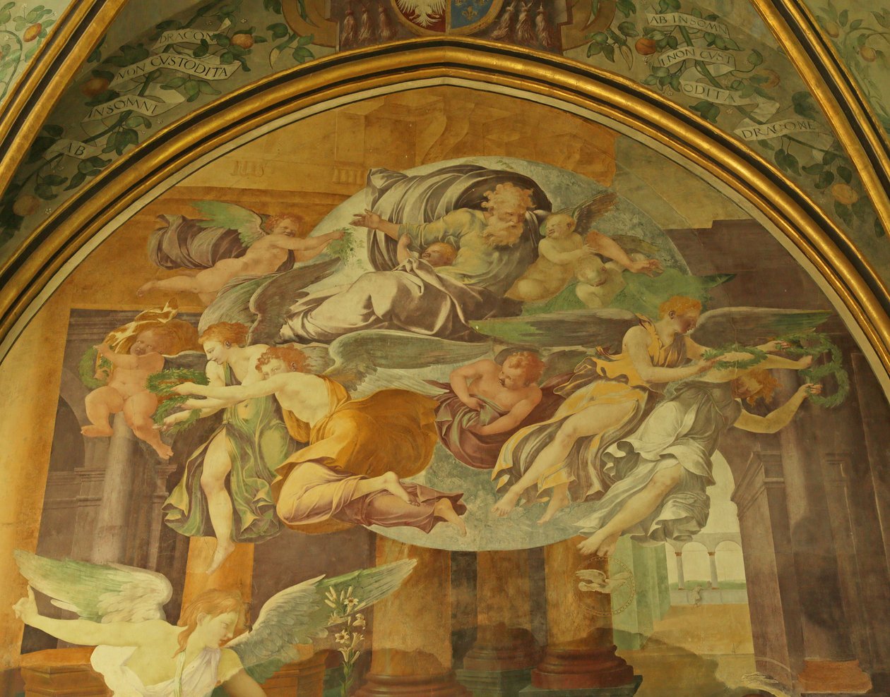 Vestmuren til Rayonnant-kapellet i klosteret, detalj over Bebudelsen av Francesco Primaticcio