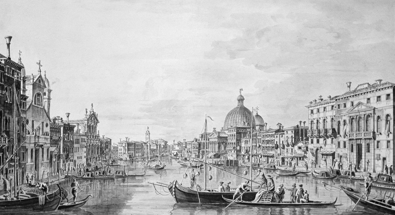 Utsikt over Canal Grande, Venezia, ca. 1800 (penn og blekkvask) av Francesco Triconi