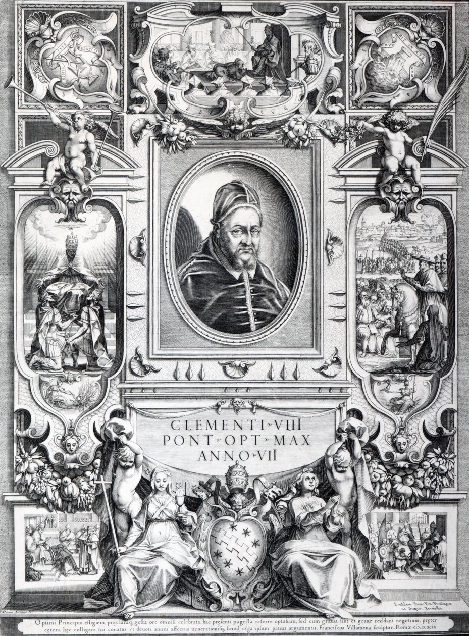 Pave Clement VIII, omgitt av scener fra livet hans av Francesco Villamena