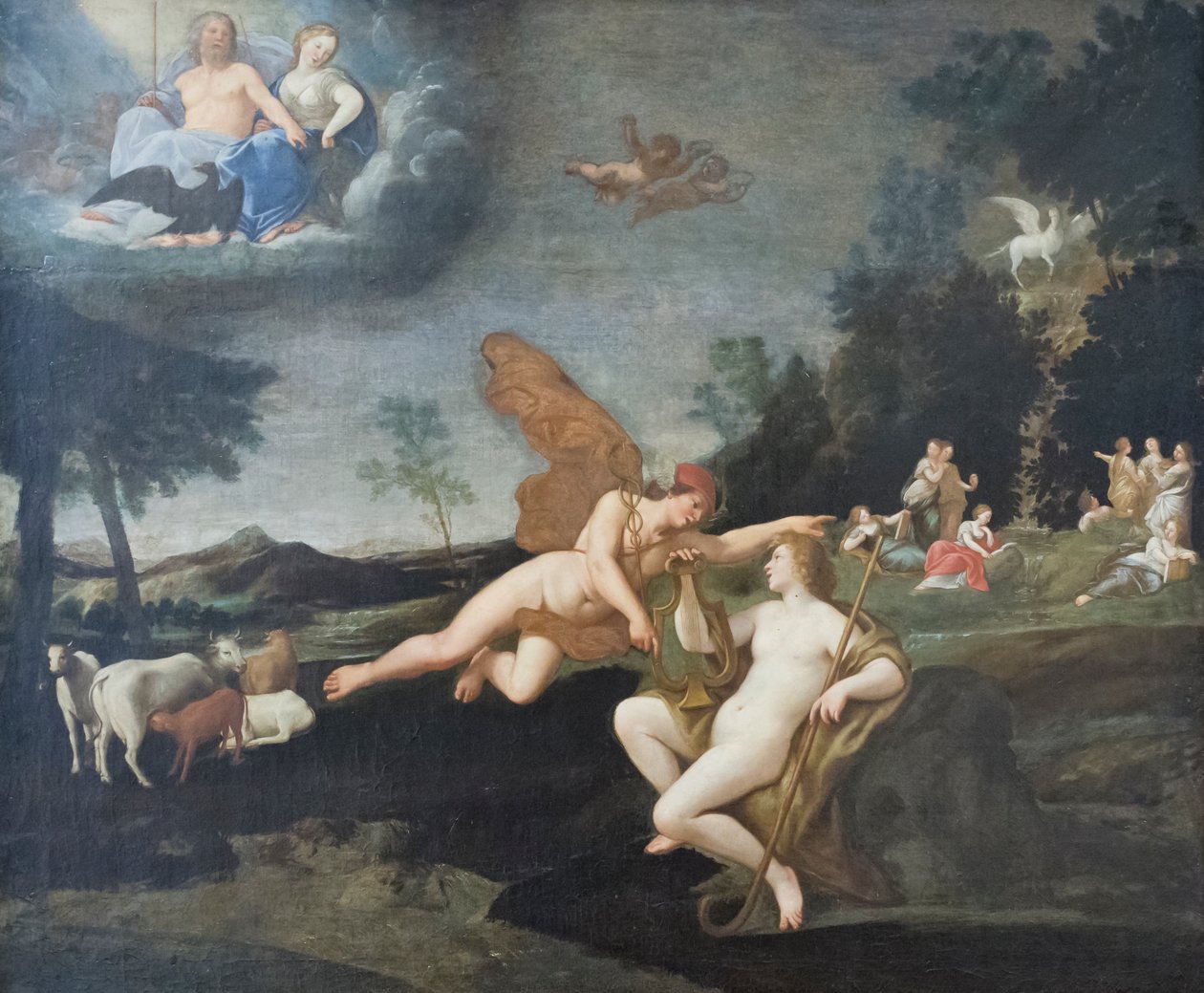 Jupiter sender Merkur til Apollo av Francesco Albani