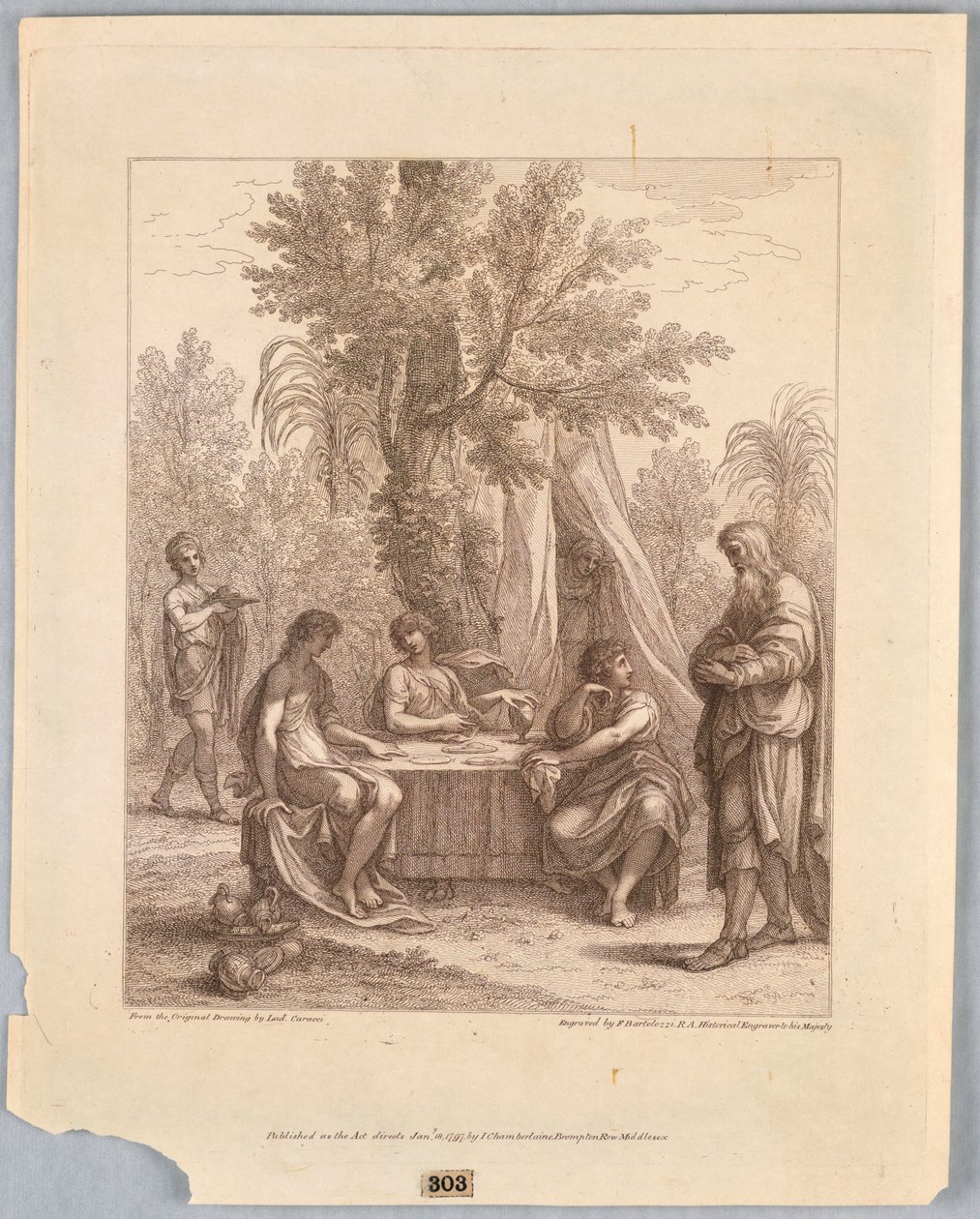 Abraham underholder tre engler av Francesco Bartolozzi