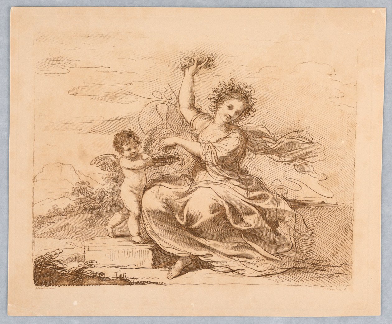 Flora, med en Amor av Francesco Bartolozzi