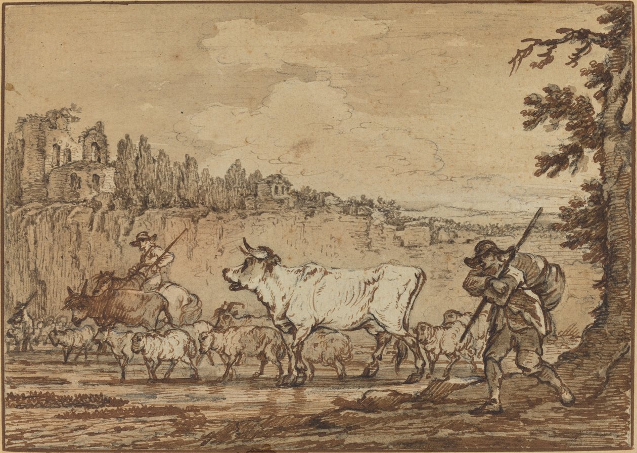 Gjeter som krysser en elv av Francesco Casanova