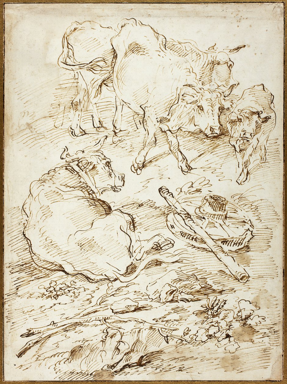 Storfe ved siden av vognhjul av Francesco Castiglione