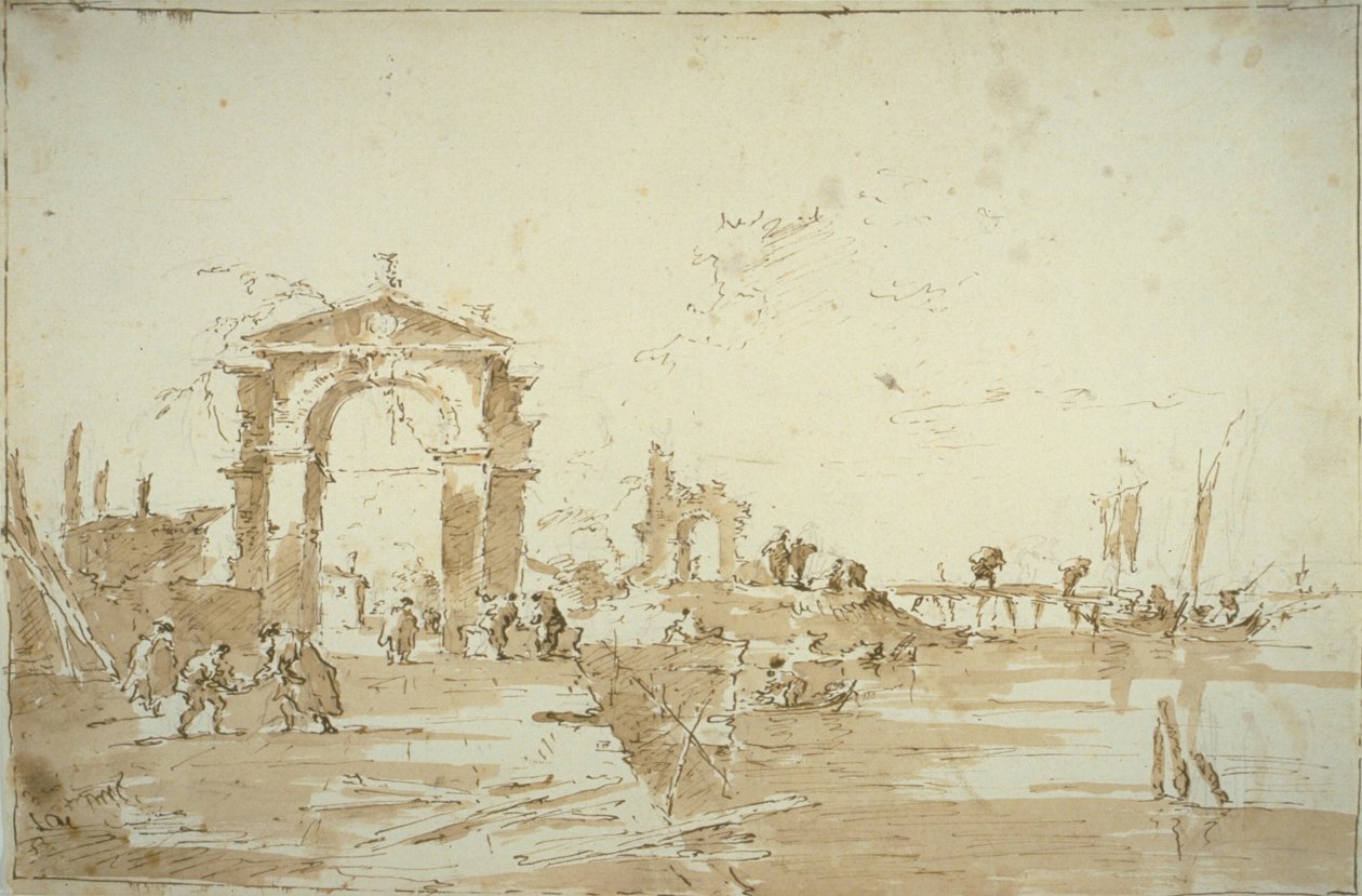 Gateway nær en landingsbro av Francesco Guardi