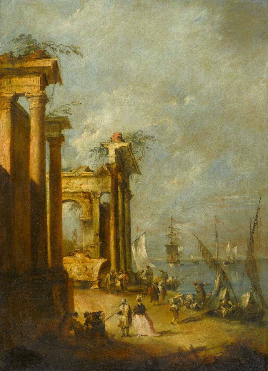 Romerske ruiner nær lagunen, ca. 1765-1775 av Francesco Guardi