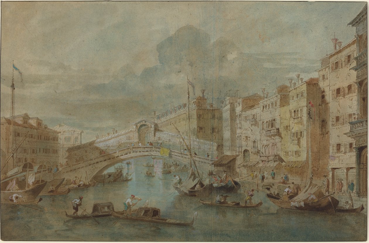 Utsikt over Rialtobroen, Venezia av Francesco Guardi