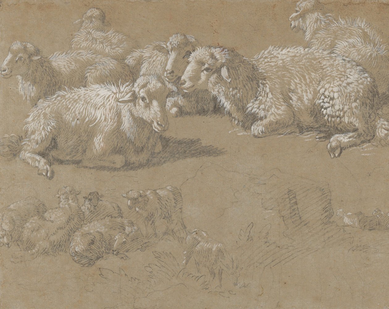 Liggende sauer i et landskap, 1759-82. av Francesco Londonio