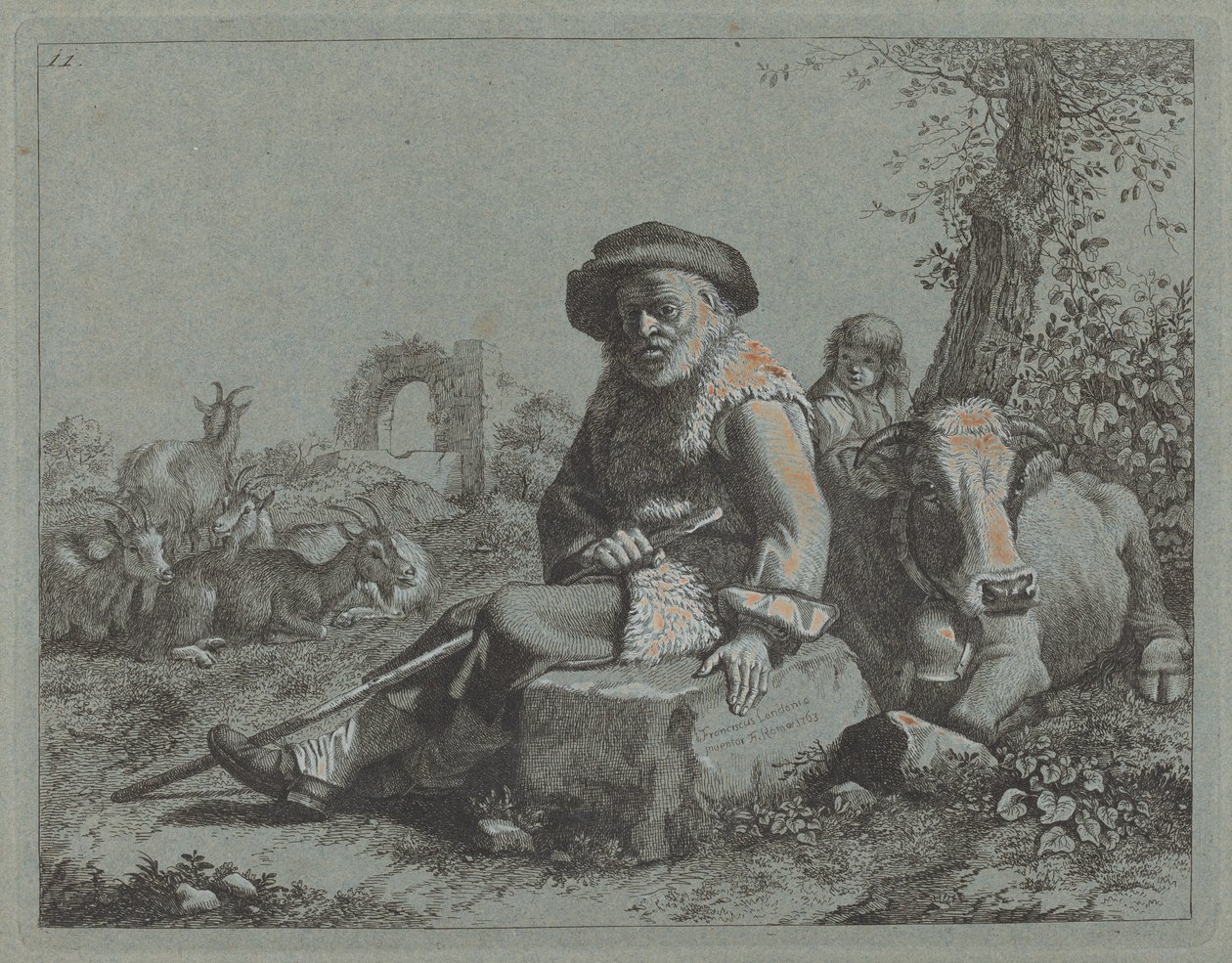 Sittende gammel mann. av Francesco Londonio