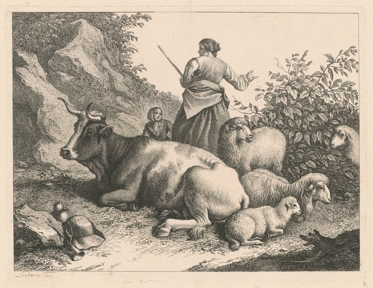 Stående gjeterinne med et barn, etter 1776. av Francesco Londonio